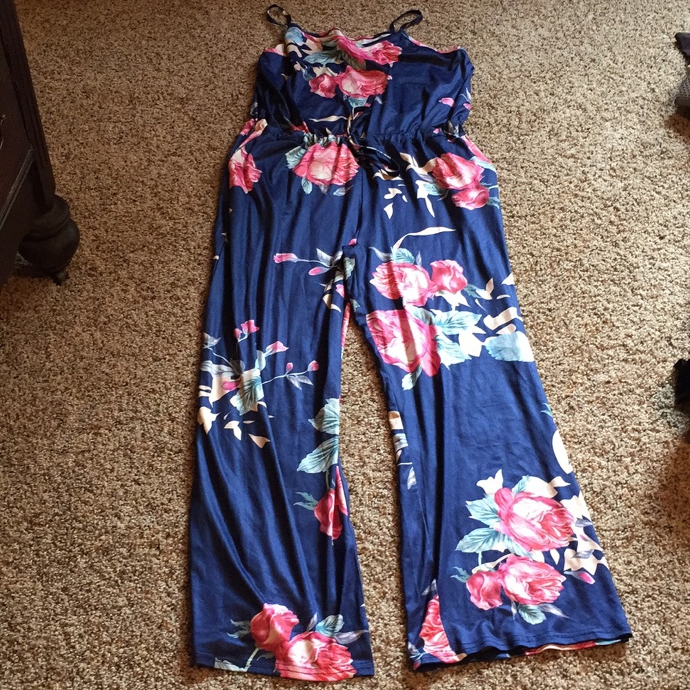 Blue Floral Jumper Pantsuit NWOT